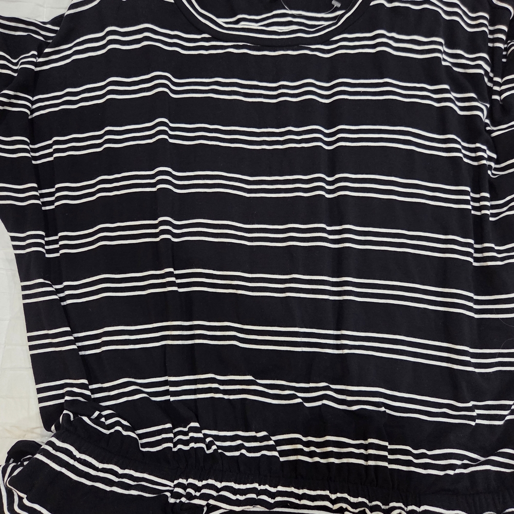 Banana Republic Black and White Striped Knit Elastic Shirt-Waist Dress XL